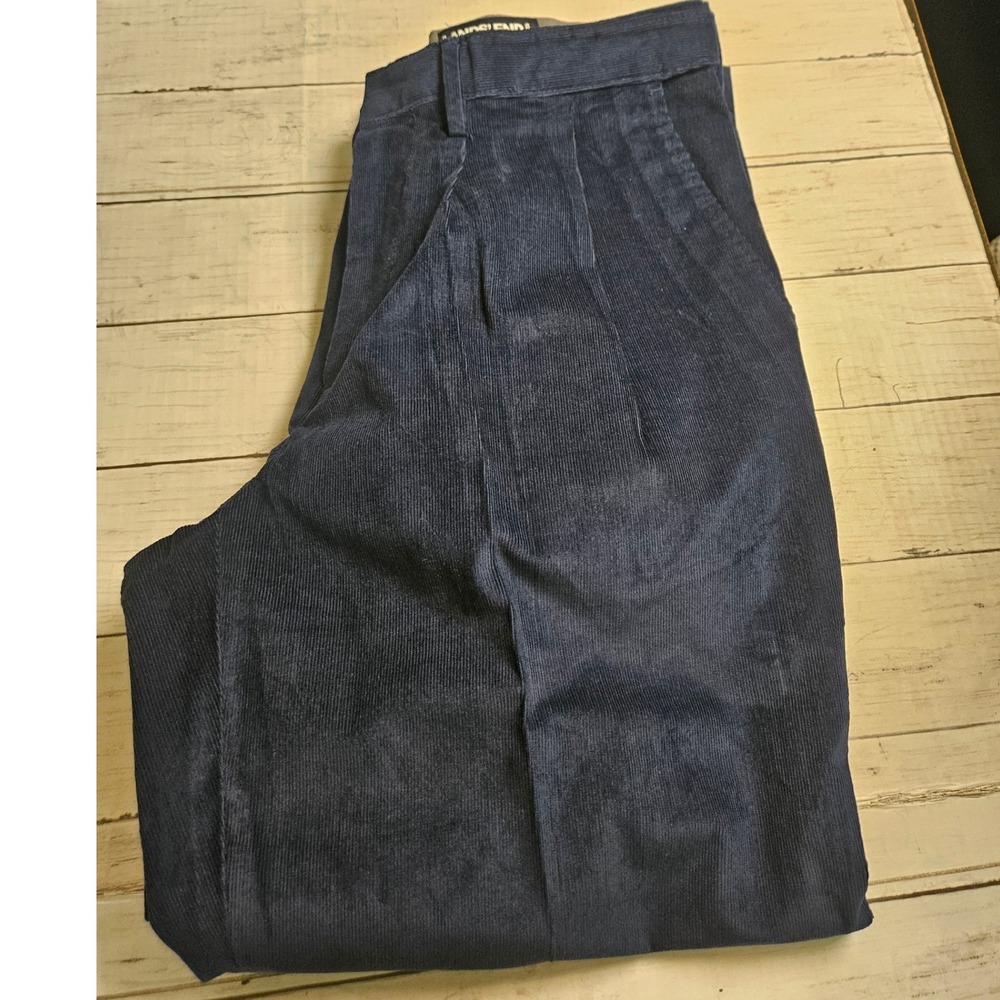 Lands End Mens 37 Traditional Fit Pleated Corduroy Pants Navy Blue Stretch
